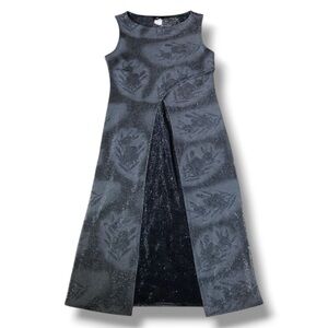 Sassy Vintage Floral Print Grey Silver Sparkling Long Open Front Party Dress